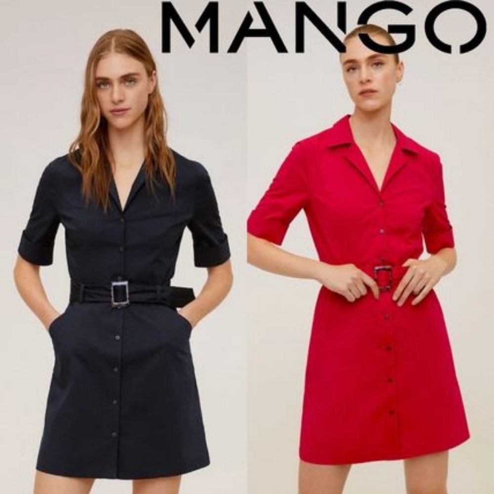 NWT Mango cotton tortoiseshell belt shirt dress 4